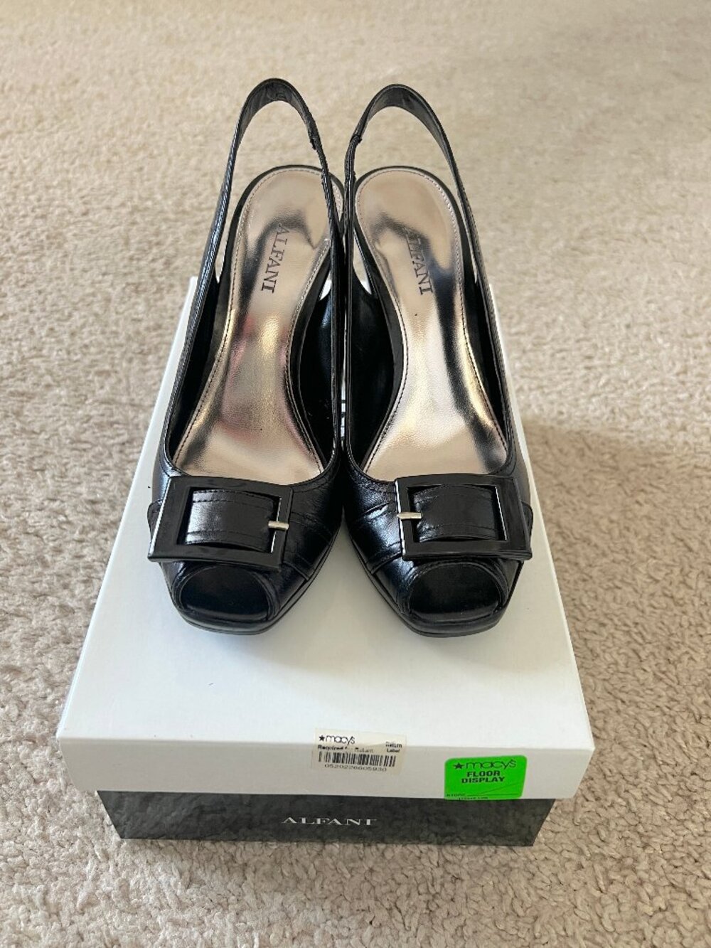 Alfani Black Slingback Peep-Toe Heels with Buckle